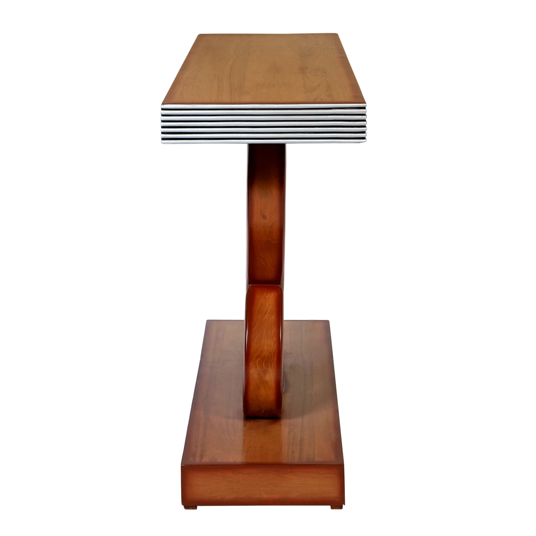 Eleganza Solid Wood Console Table in Teak Silver color side view