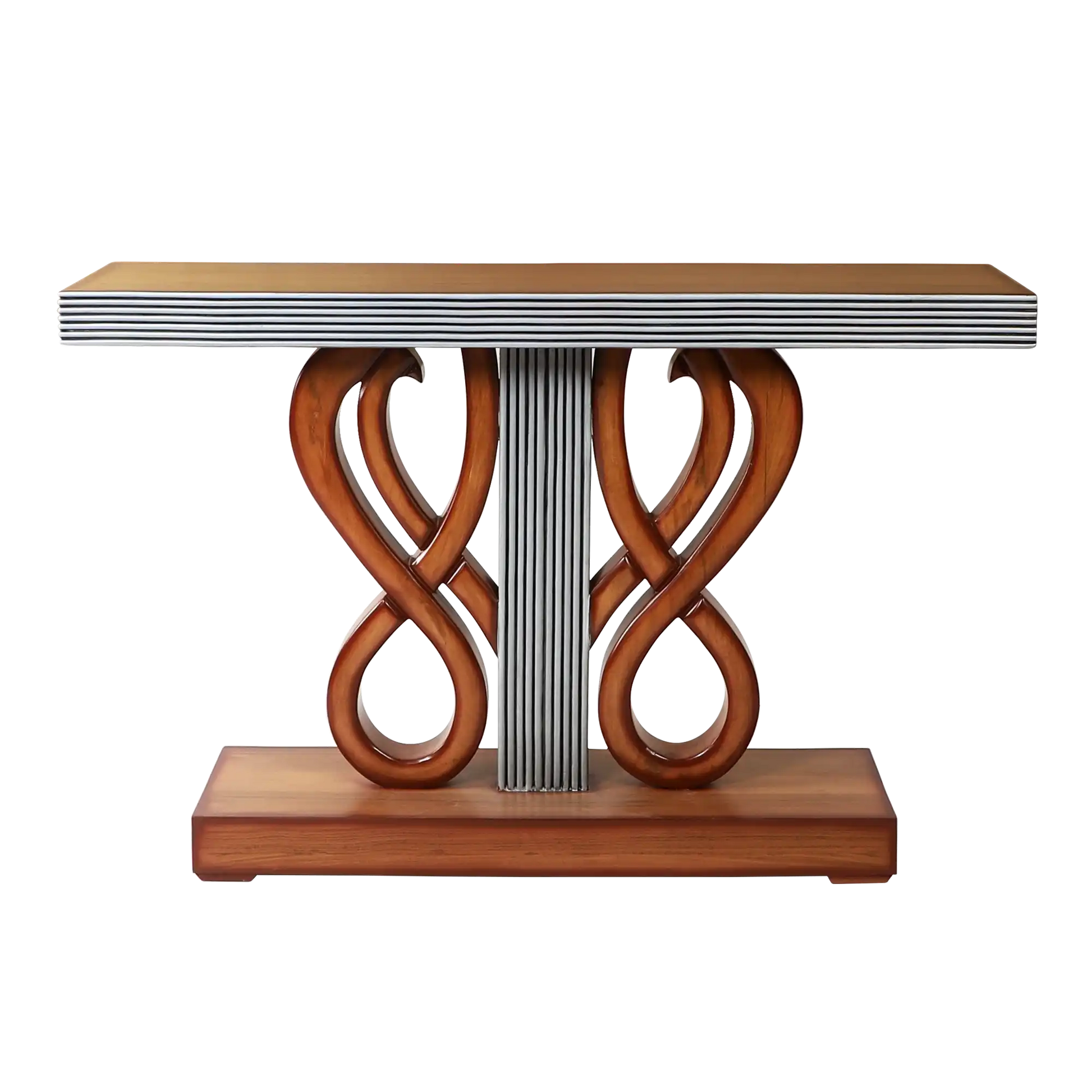 Eleganza Solid Wood Console Table in Teak Silver color front view