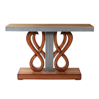 Eleganza Solid Wood Console Table in Teak Silver color front view