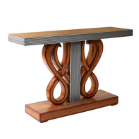 Eleganza Solid Wood Console Table in Teak Silver color 45° side view