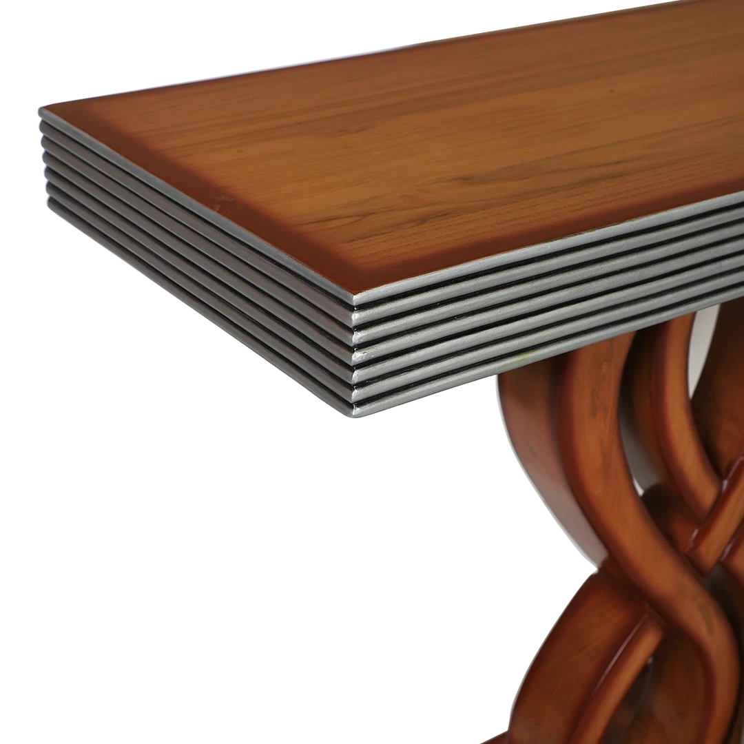 Eleganza Solid Wood Console Table in Teak Silver color zoom view