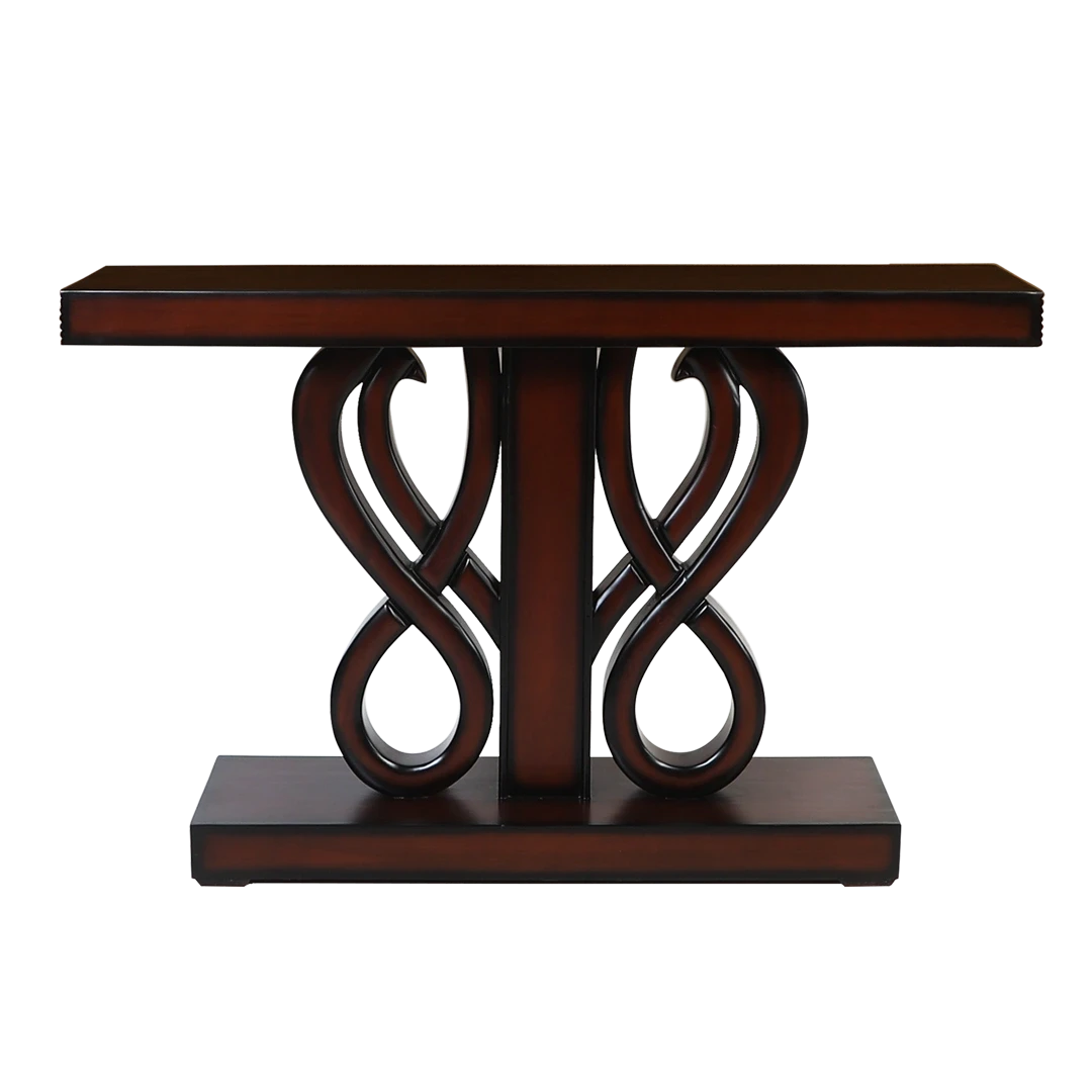 Eleganza Solid Wood Console Table in Brown Gold color back view