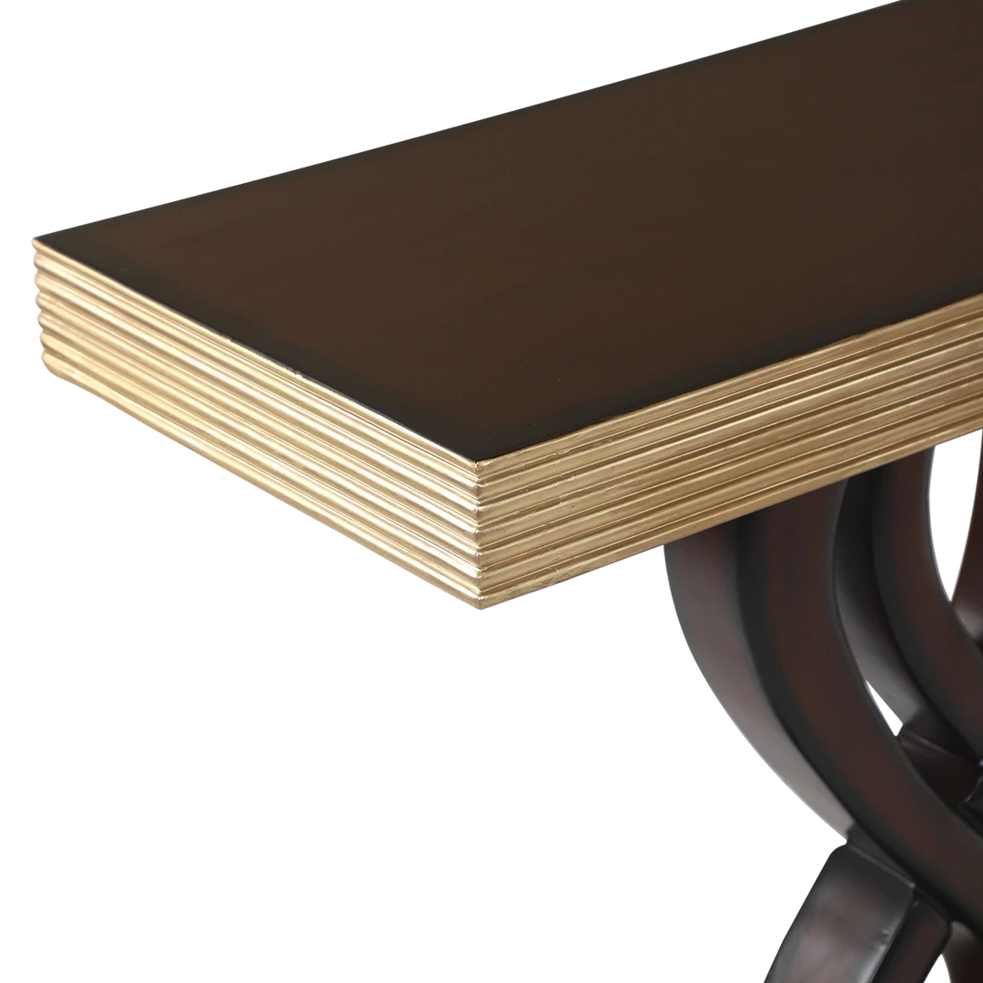 Eleganza Solid Wood Console Table in Brown Gold color zoom view