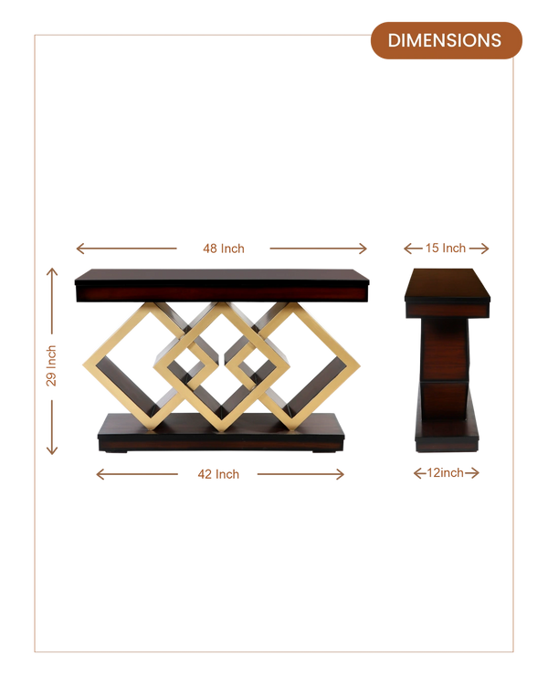 Elite Solid Wood Console Table (Brown Gold) dimensions