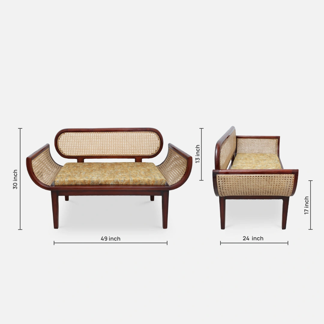 Elvoro Solid Wood Love Sofa (Teak Orange) dimensions view