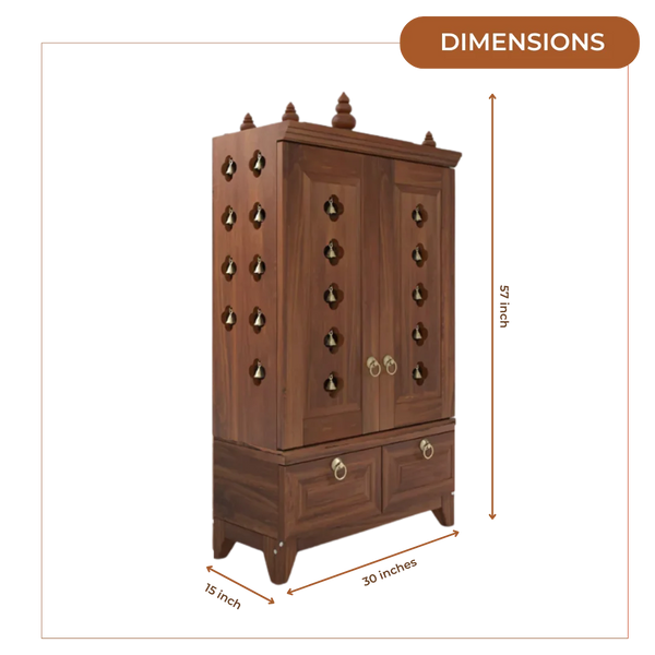 Eshvara Teak Wood Pooja Mandap with Door (Teak) Dimensions