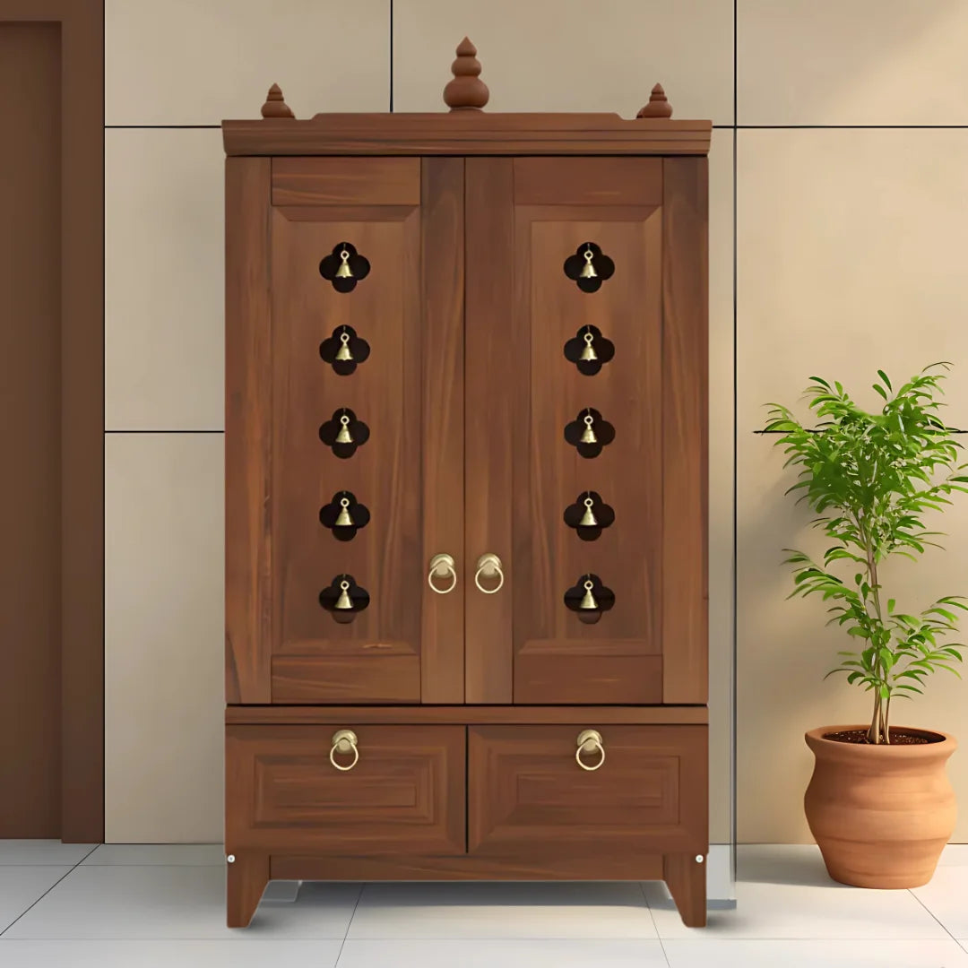 Eshvara Teak Wood Pooja Mandap with Door (Teak) Lifestyle image