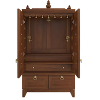 Eshvara Teak Wood Pooja Mandap with Door (Teak) open door front view