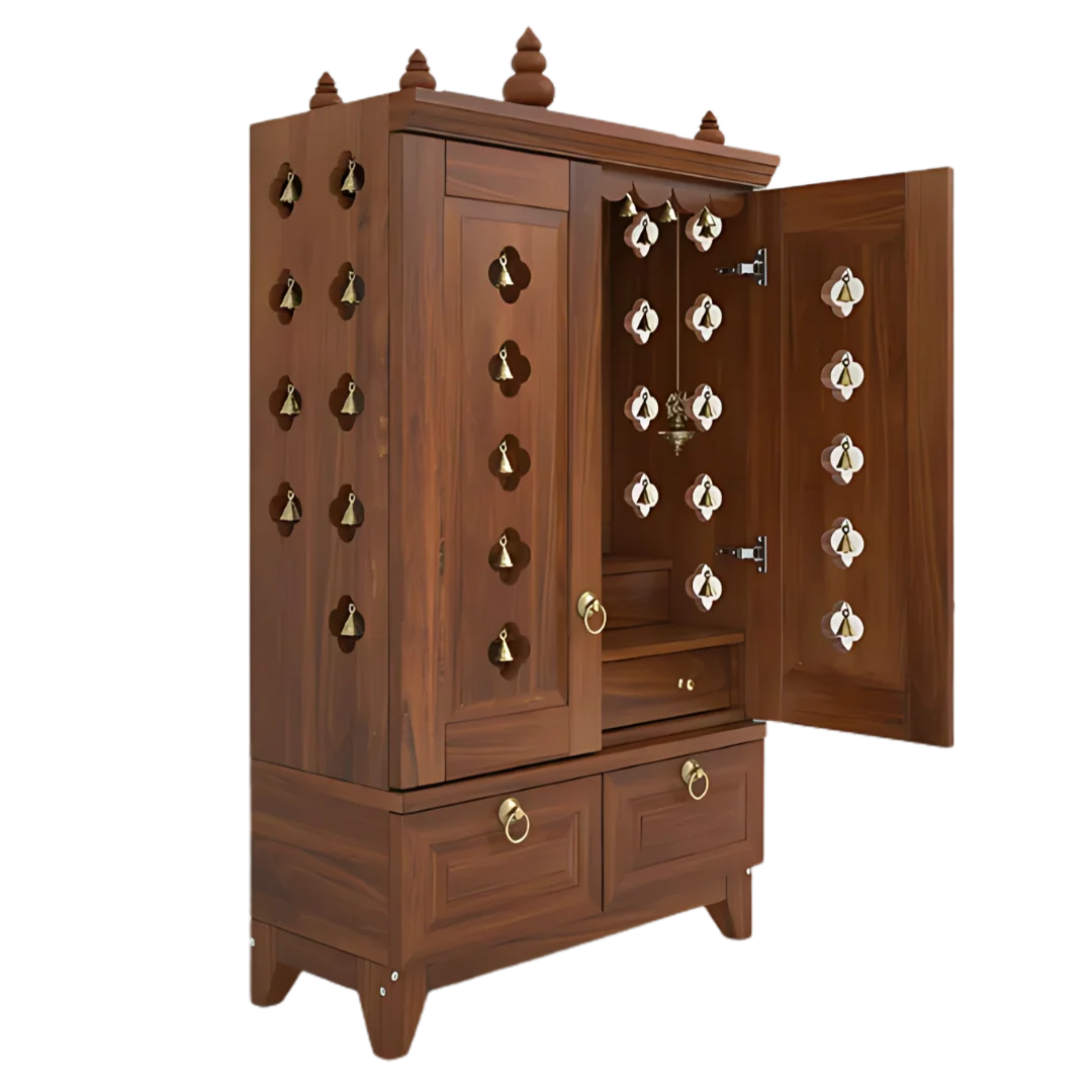 Eshvara Teak Wood Pooja Mandap with Door (Teak) side view