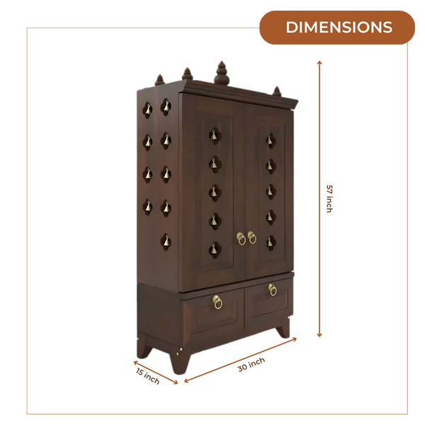 Eshvara Teak Wood Pooja Mandap with Door (Wenge) Dimesnions