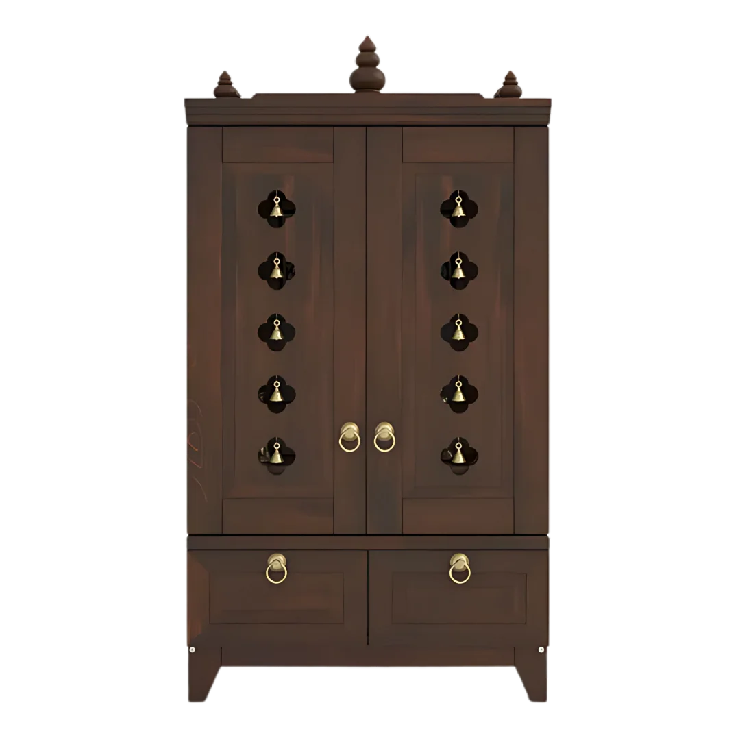 Eshvara Teak Wood Pooja Mandap with Door in Wenge Color