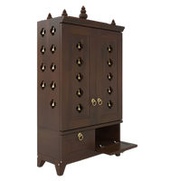 Eshvara Teak Wood Pooja Mandap with Door (Wenge) open drawer side angle