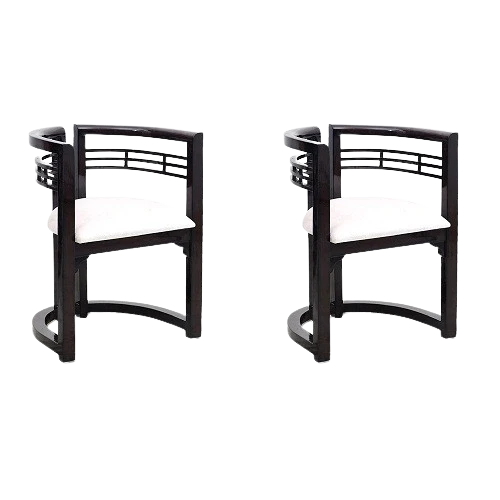 Espino Teak Wood Living Room Chairs in Brown silver color side view pair