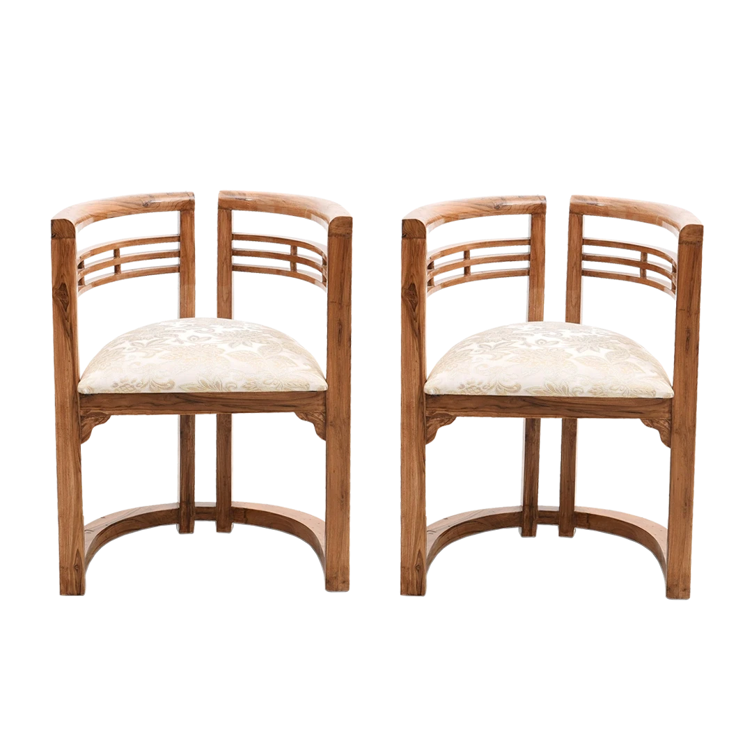 Espino Teak Wood Living Room Chairs in Teak Biege color front view pair