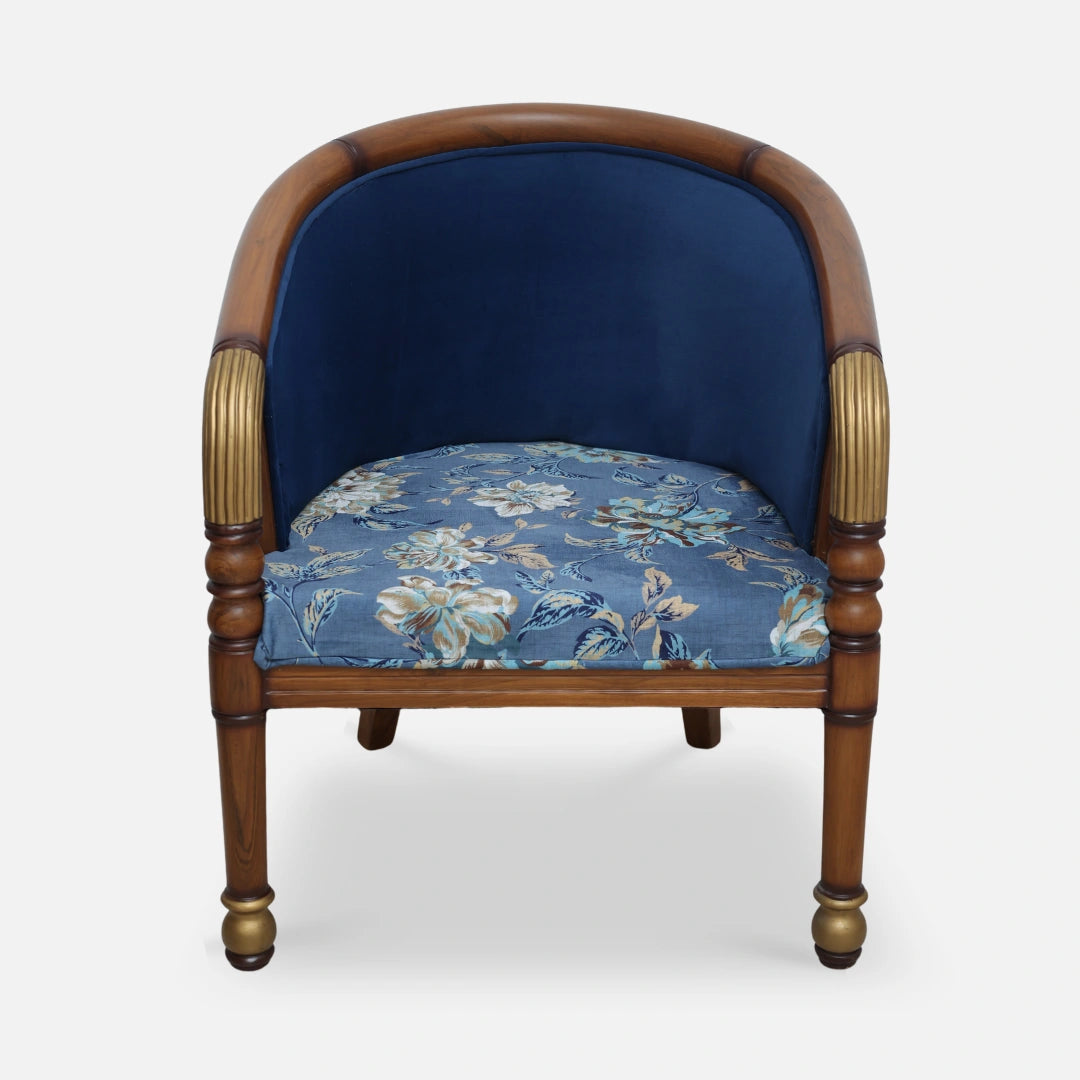 Flint Teak Wood Arm Chair (Brown Blue) Front view