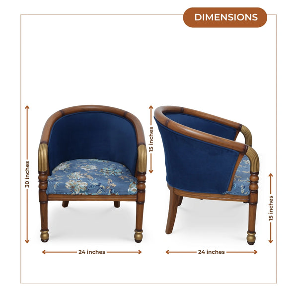 Flint Teak Wood Arm Chair (Brown Blue) dimensions image