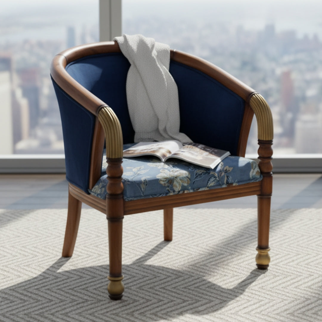 Flint Teak Wood Arm Chair (Brown Blue) lifestyle view