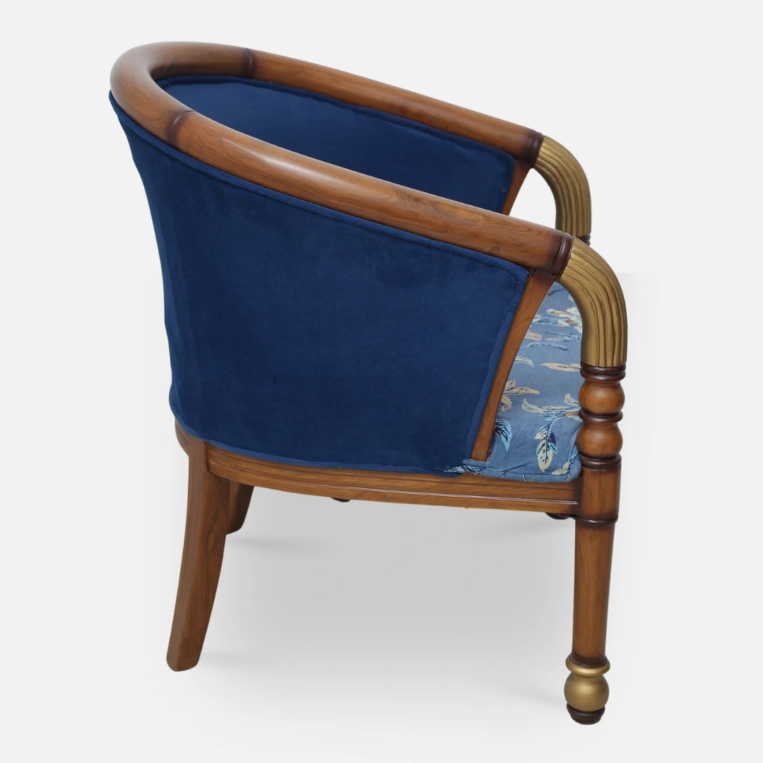 Flint Teak Wood Arm Chair (Brown Blue) side view