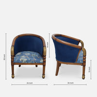 Flint Teak Wood Arm Chairs (Brown Blue) dimensions view