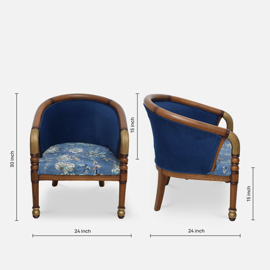 Flint Teak Wood Arm Chairs (Brown Blue) dimensions view