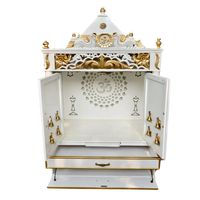 Front Image of Prabhava Floor Rested Pooja Mandir with Door (White Gold)