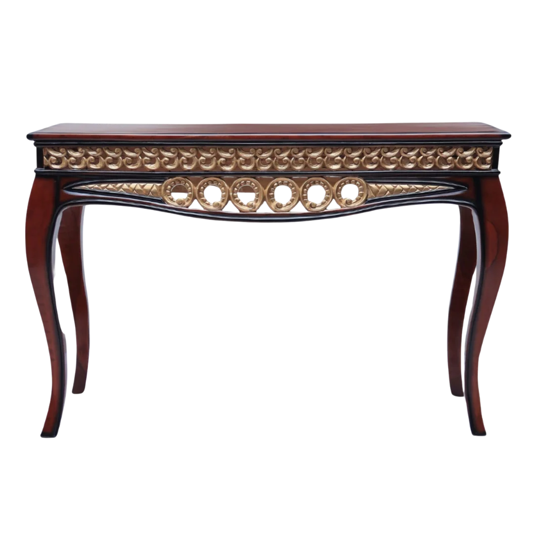 Front View of Vortex Solid Wood Console Table (Brown Gold)