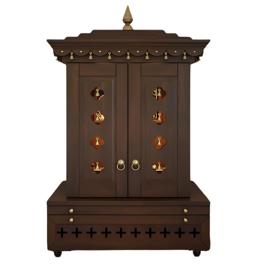 Front View of Adhir Teak Wood Pooja Mandap with Door (Wenge)