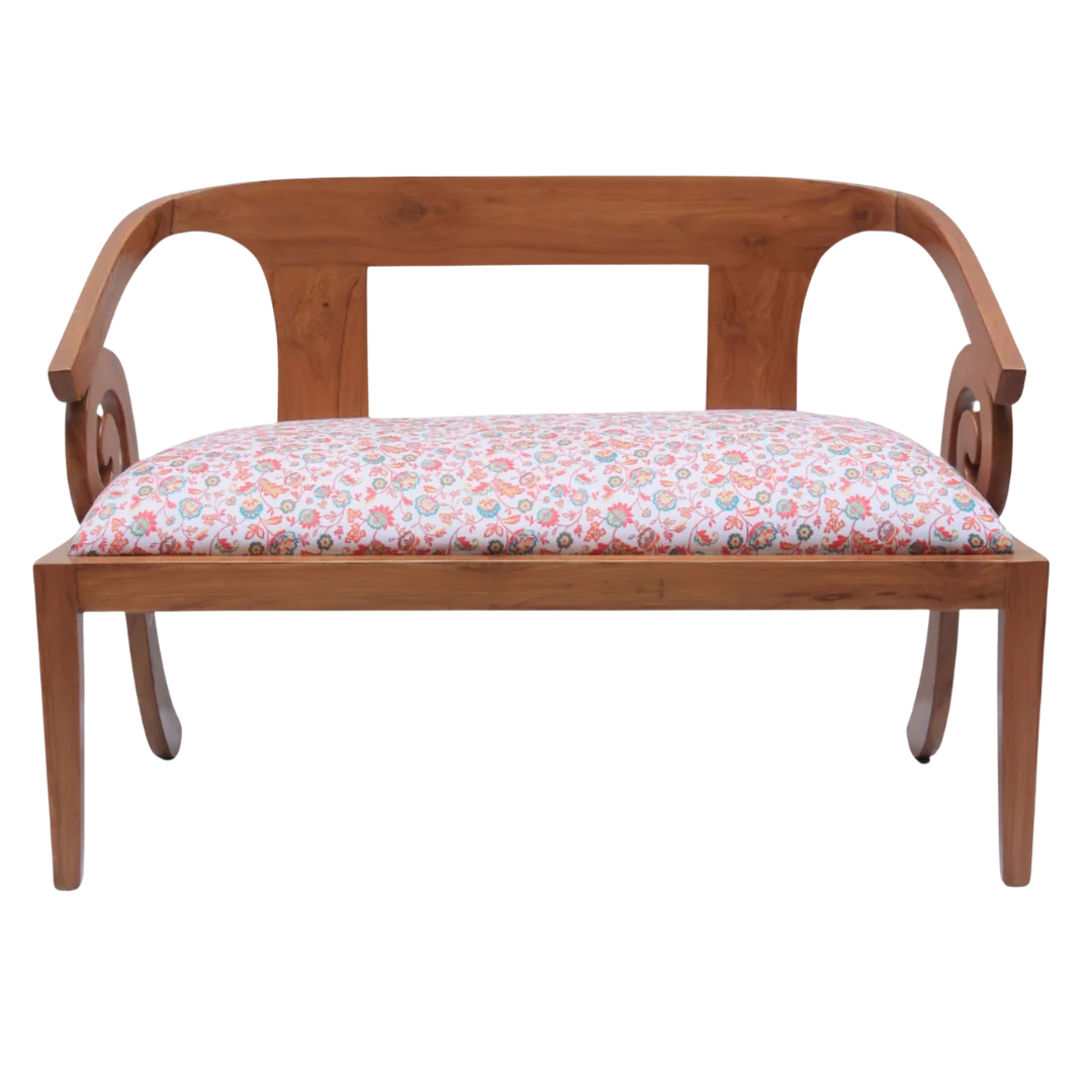 Front View of Arlaxa Solid Wood Love Sofa (Teak White)