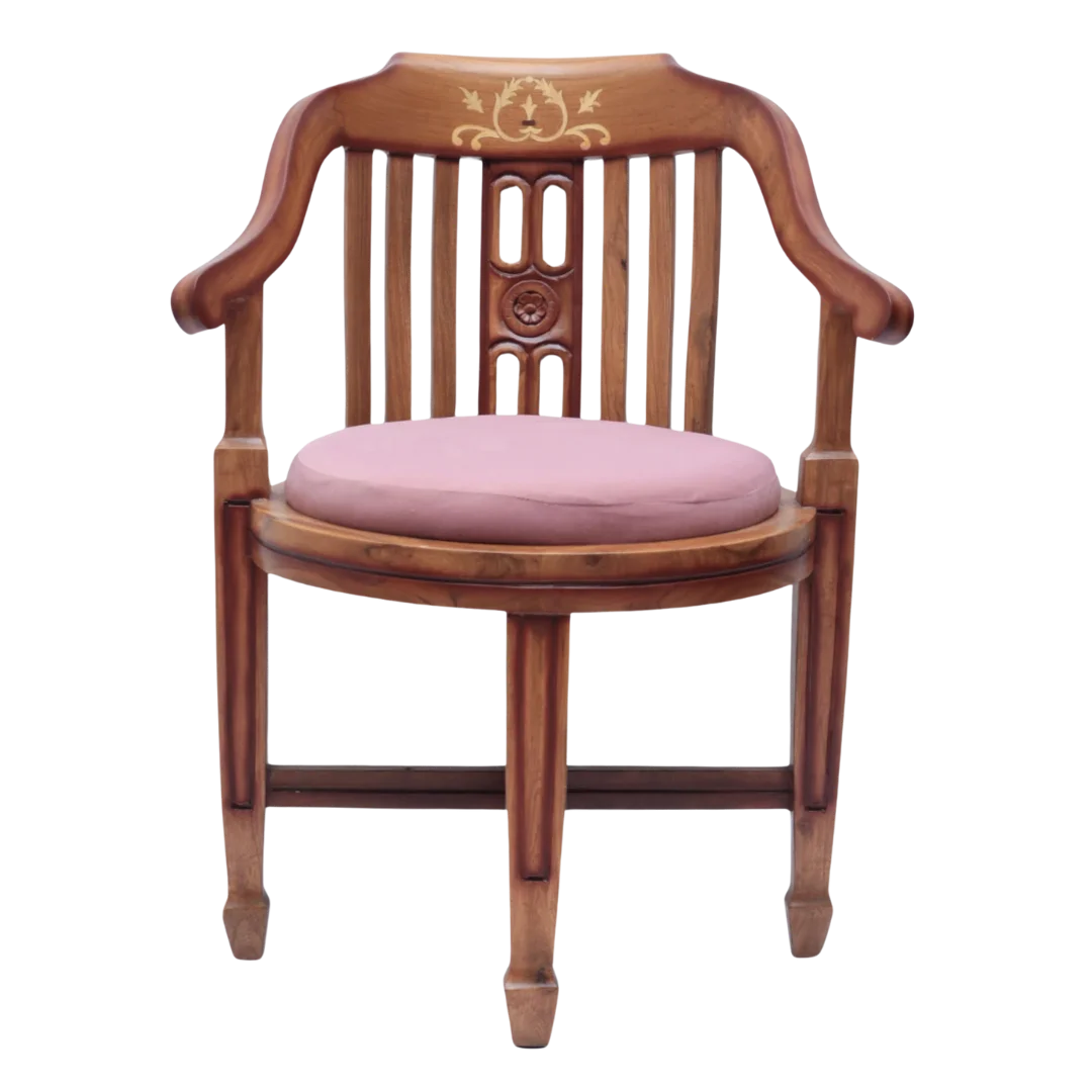 Front View of Canasto Teak Wood Arm Chairs (Teak Pink)