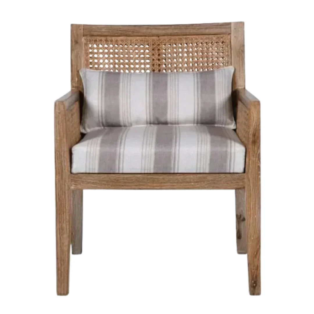 Front View of Coastal Teak Wood Lounge Chair (Antique white)