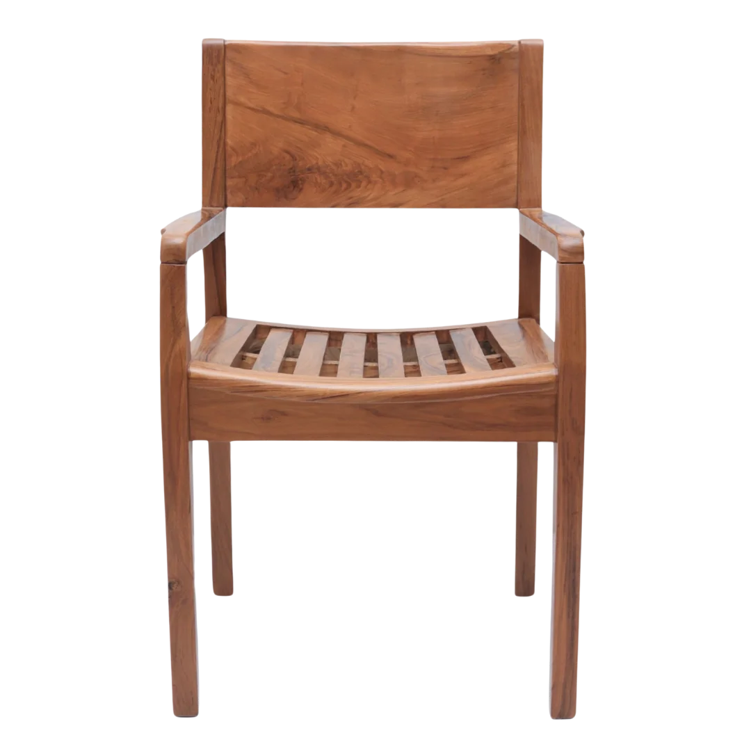Front View of Raviso Teak Wood Bedroom Chairs (Teak)