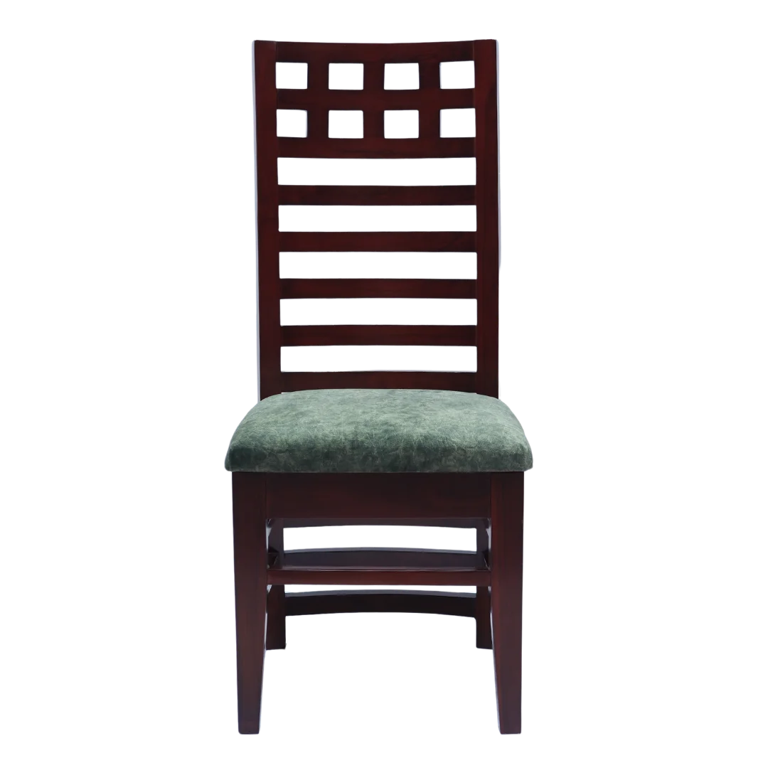 Front View of Stride Teak Wood Dining Chair (Brown Green)