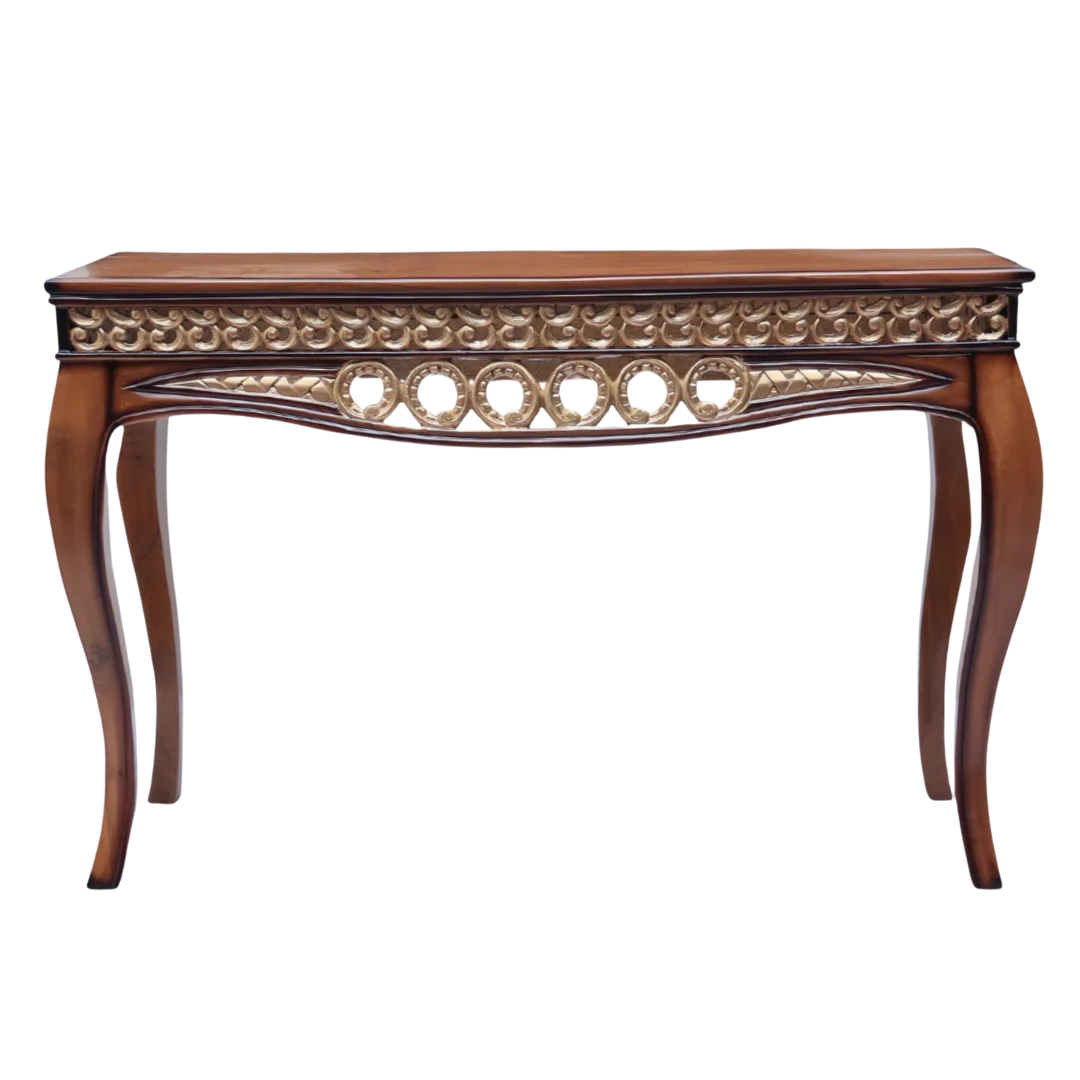 Front View of Vortex Solid Wood Console Table (Teak Gold)
