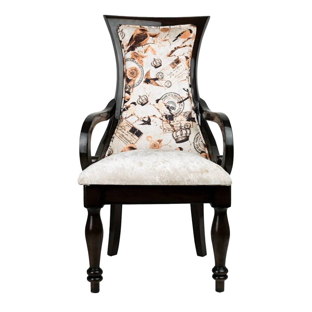 Front View of Wlipsy Solid Wood Fabric Arm Chairs (Brown)