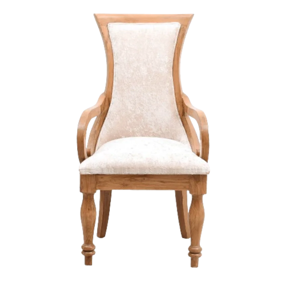 Front View of Wlipsy Solid Wood Fabric Arm Chairs (Teak Gold)