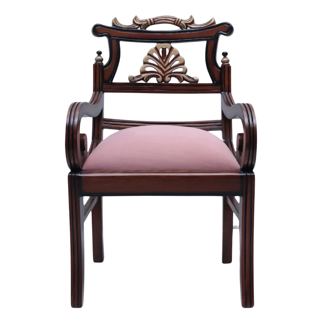 Front View of Zorano Teak Wood Arm Chairs (Brown Pink)