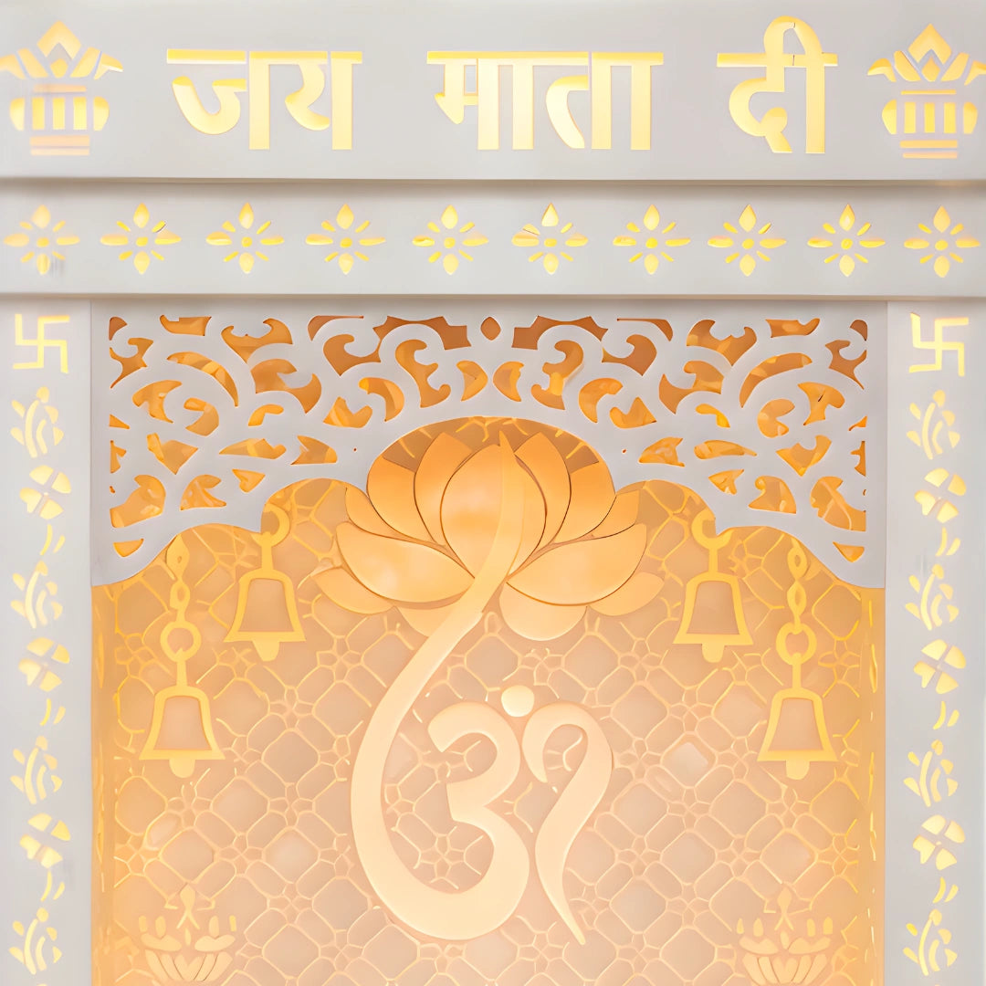 Ganvrit Wooden Corian Mandir (White) close view