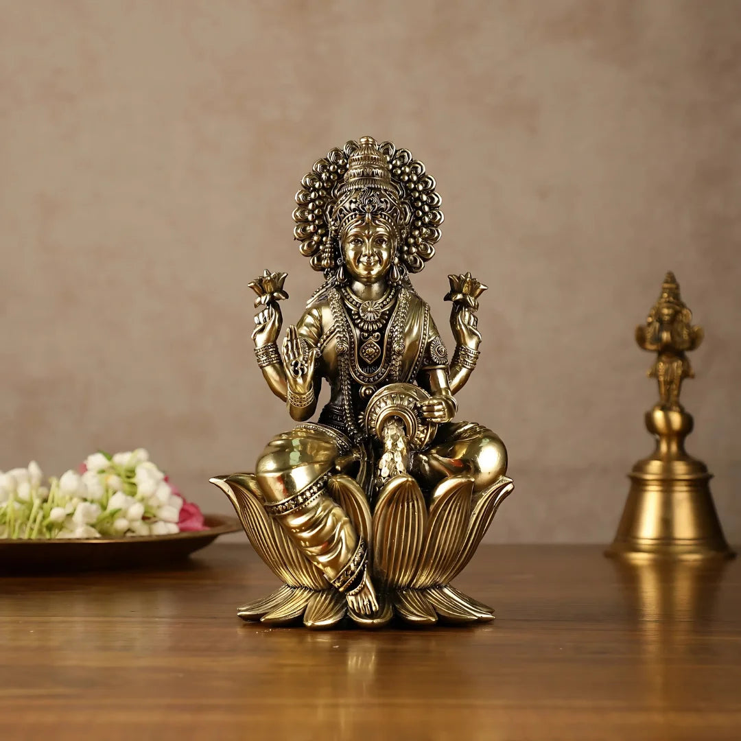 Goddess Lakshmi brass Idol lifestyle view