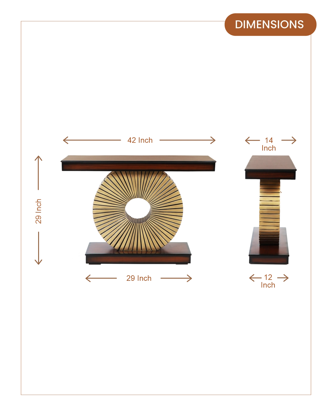 Goldark Solid Wood Console Table (Brown Gold) dimensions
