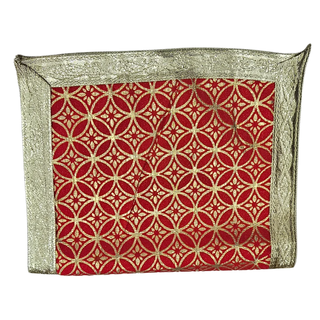 Golden Floral Design Red Velvet Pooja Asan fold view