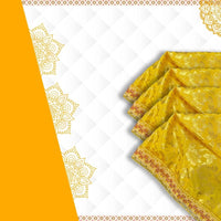 Golden Floral Pooja Aasan with Lace Border close view
