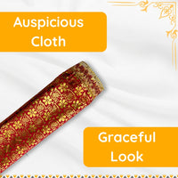 Golden Floral Print Red Satin Pooja Aasan specilation view