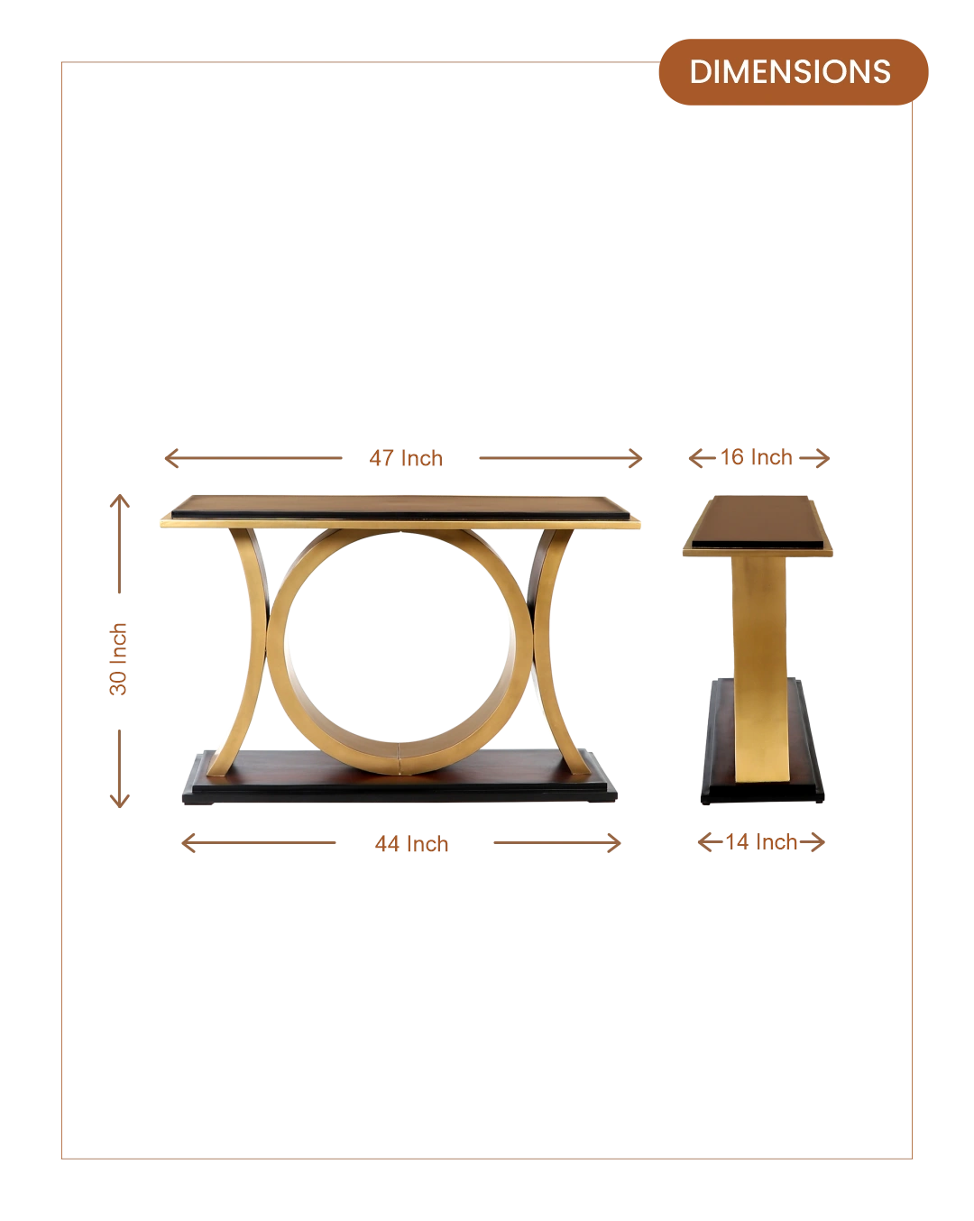 Hele Solid Wood Console Table (Black Gold) dimensions