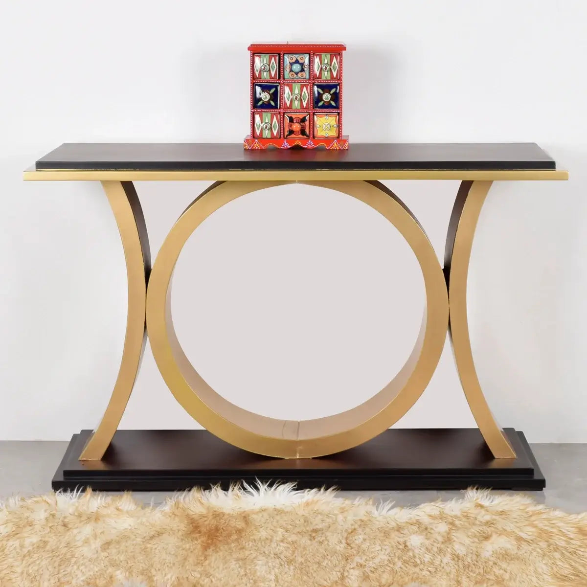 Hele Solid Wood Console Table (Black Gold) lifestyle view