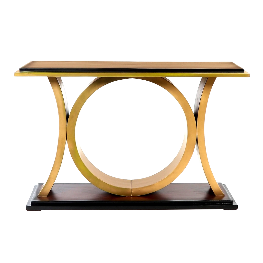 Hele Solid Wood Console Table in Brown Gold color front view