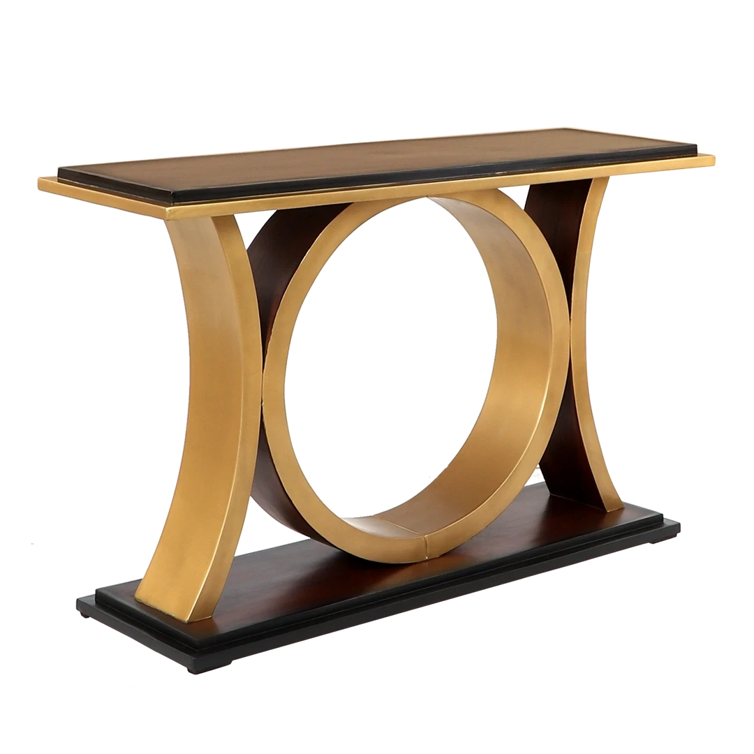 Hele Solid Wood Console Table in Brown Gold color 45° side view