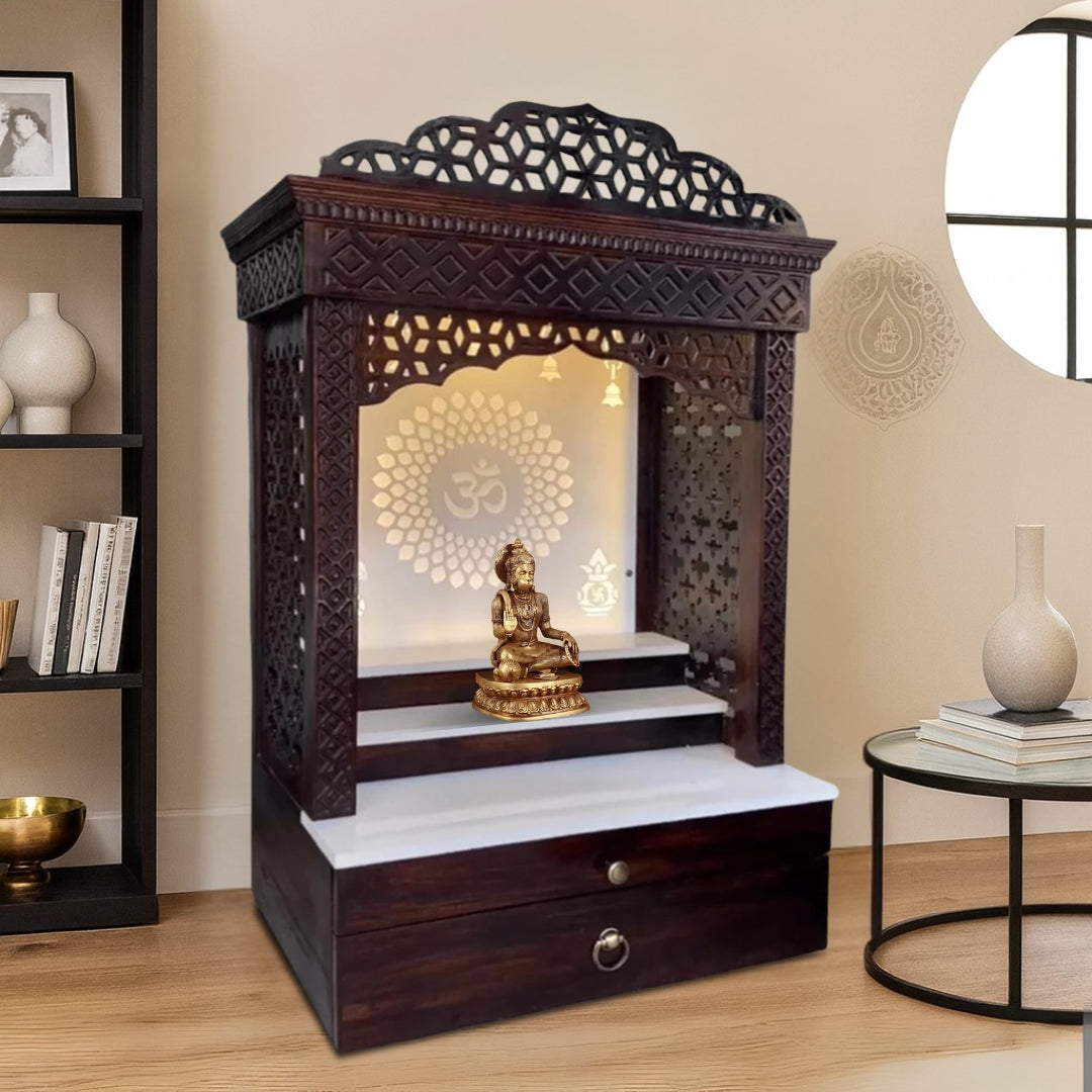 Hemratna Teak Wood Mandir (Brown) front view