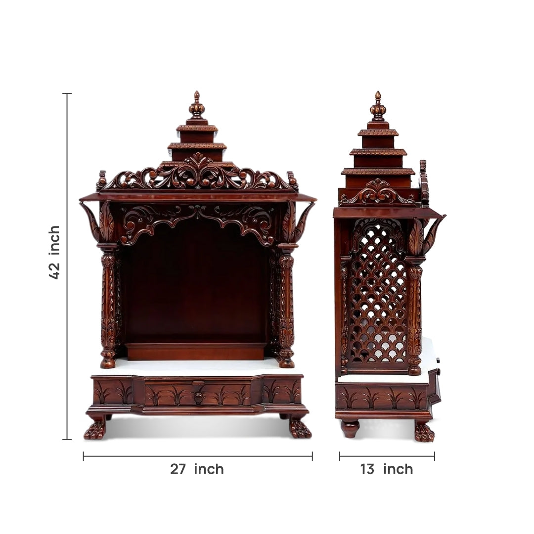 Hiranya Teak Wood Mandir (Brown) dimensions