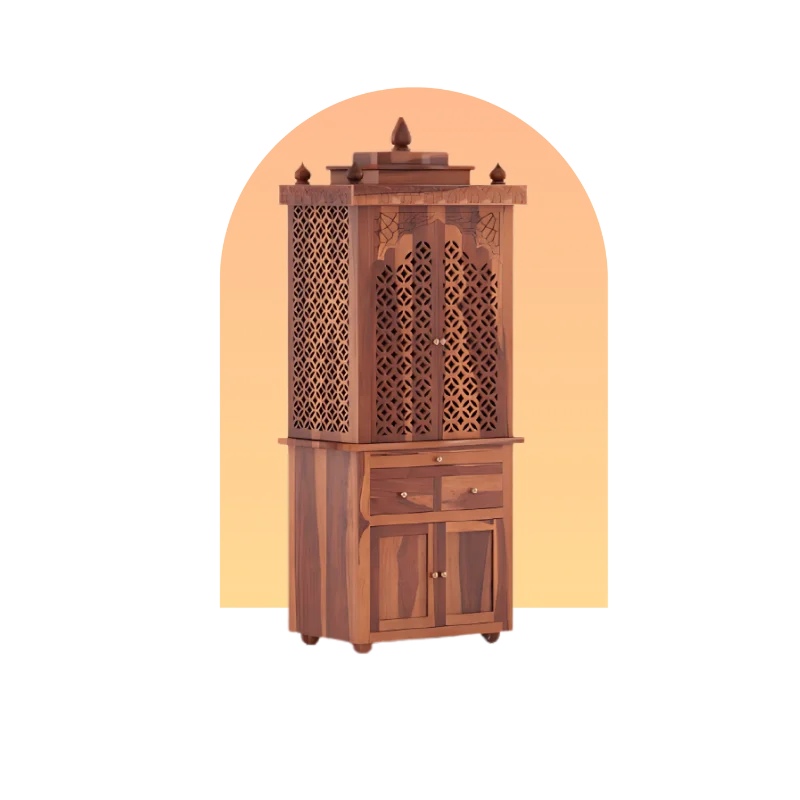 Hotspot Image of Namrah Teak Wood Pooja Mandap with Door (Teak)