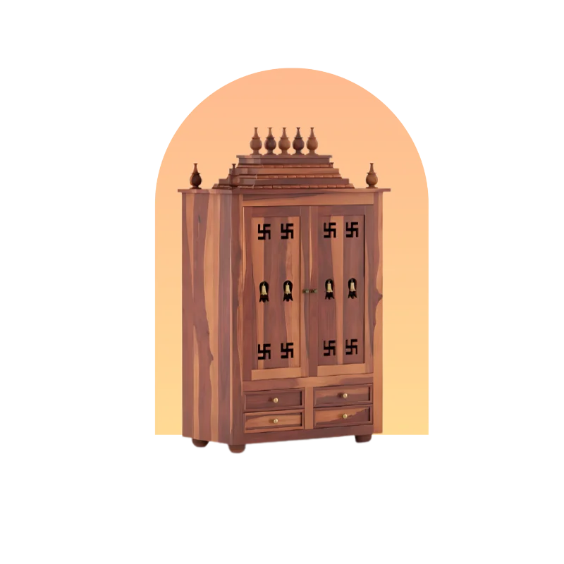 Hotspot Image of Shreom Teak Wood Pooja Mandap With Door (Teak)